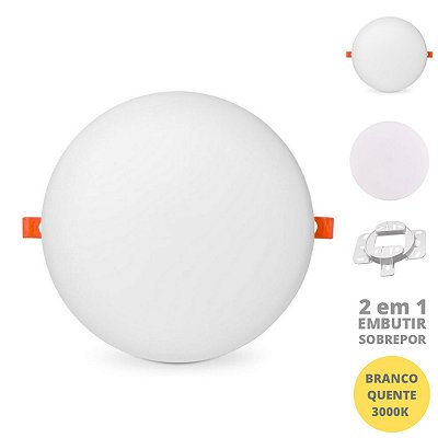 Painel 18W LED Borda Infinita Redondo 2 em 1 Branco Quente 3000K Bivolt