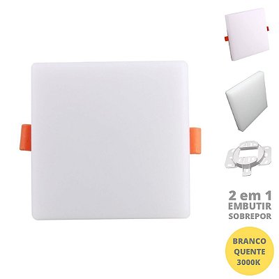 Painel 18W LED Borda Infinita Quadrado 2 em 1 Branco Quente 3000K Bivolt