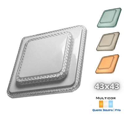 Lustre Plafon LED 30W 60W Multicolor Céu Estrelado Duplo 43x43 Quadrado Bivolt