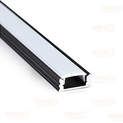 Perfil Fita LED Sobrepor 2 Metros 17x7mm Slim Preto Difusor Fosco R1-P