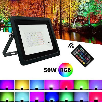 Refletor 50W LED SMD Slim Mini Holofote RGB Colorido IP67 Bivolt