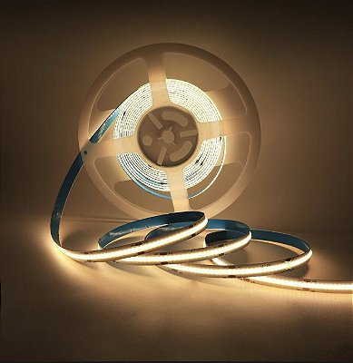 Fita LED COB 7020 12W/ Metro 360 LED IP20 12V 5 Metros Branco Quente 3000K