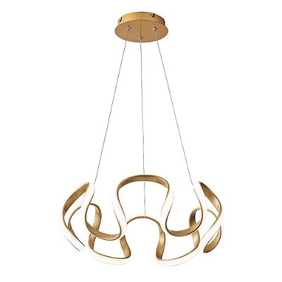 Lustre Pendente Moderno Curvas LED 50W Dourado 4000K 55cm Bivolt