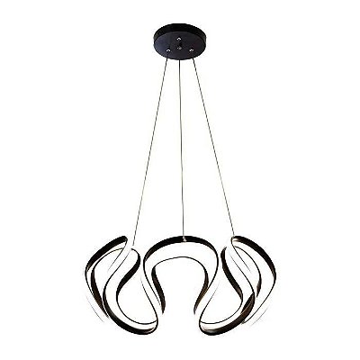 Lustre Pendente Moderno Curvas LED 50W Preto 4000K 55cm Bivolt