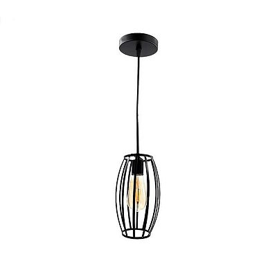 Lustre Pendente Industrial Retrô Preto Gaiola Pequima Bivolt 28061-1