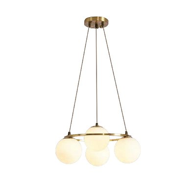 Lustre Pendente Jabuticaba Globo Leitoso Redondo Dourado 4xE27 Bivolt PT1001