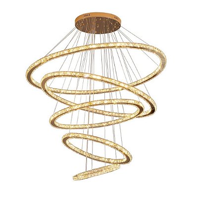Lustre Pendente 5 Anéis LED 96W Dourado Duplo 3000K Bivolt