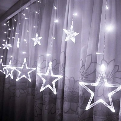 Cascata LED Estrela 3 Metros 8 Efeitos Branco Frio 220V