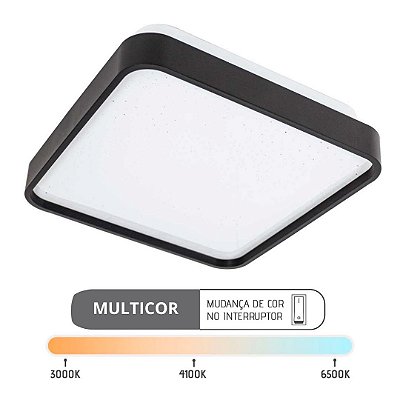 Lustre Plafon LED Metal Black 36W 50x50 Céu Estrelado Multicolor Bivolt