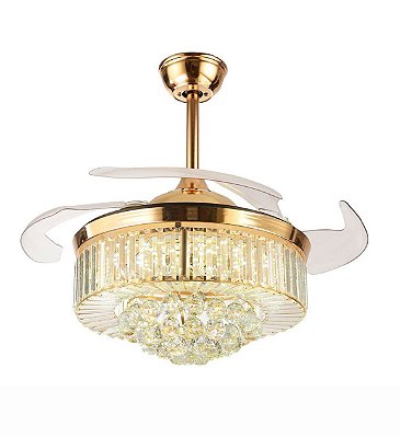 Lustre Ventilador de Teto Cristal LED Multicor Controle Remoto Bivolt