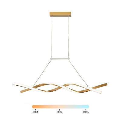 Lustre Pendente Moderno LED 30W Onda Dupla Dourado Multicor Bivolt