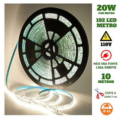 Fita 192 LED's 110V 10 Metros IP44 3528 18W 4000K Liga Direto