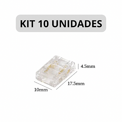 KIT 10 Emenda Reta Fita LED 10mm 12V 24V 110V 220V