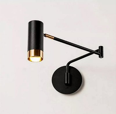 Arandela LED 5W Articulável Foco Ajustável Leitura Preta 3000K Bivolt