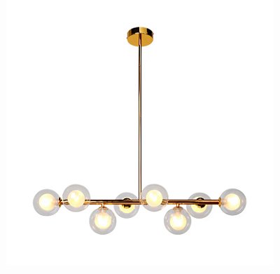 Lustre Pendente Jabuticaba 8 Globos Vidro Molecular Dourado G9 Bivolt