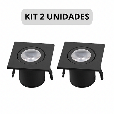 KIT 2 Mini Spot LED 1W Móvel Quadrado Direcionável Preto 3000K Bivolt