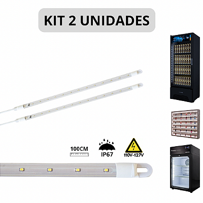 KIT 2 Barra LED 20W 100cm Geladeira Expositora Freezer 110V IP67 6500K