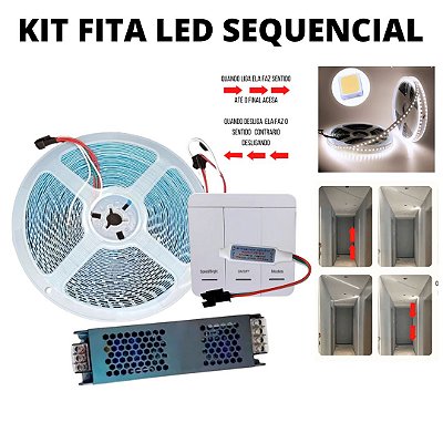 Kit Fita LED Sequencial 3528 120 LED’s 10 Metros 24V Branco Neutro 4000K + Fonte