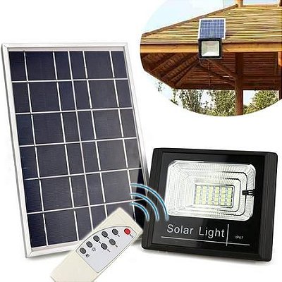 Refletor LED 100W Placa Solar Bateria Recarregavel SMD Branco Frio IP67 KIT Completo