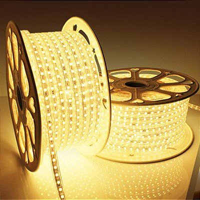 Mangueira Fita LED Branco Quente 100 Metros Achatada Efeito Natal 220V IP66 Externa + 4 Conectores