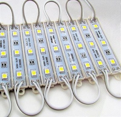 Kit 200 Modulo LED 5050 Letreiro SMD IP65 Externo 12V Dupla Face 3M Branco Frio