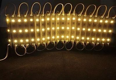 Kit 100 Modulo LED 5050 Letreiro SMDIP65 Externo 12V Dupla Face 3M Branco Quente