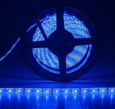 Fita LED 5050 Azul 300 LED 7.2W / metro com Silicone Rolo 5 metros 12V