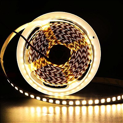 Fita LED 5050 120 LED 5 Metros Profissional IP20 12V 18W Branco Quente