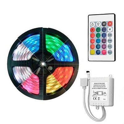 Fita LED 5050 RGB Colorida 300 LED 12W / metro com Silicone Rolo 5 metros 12V
