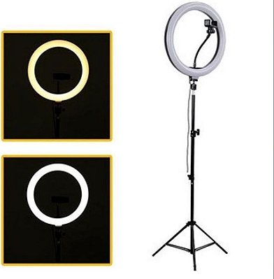 Ring Light 14 polegadas 35cm LED 60W Suporte Celular Iluminador Profissional 3 Cores Tripe 2 mts