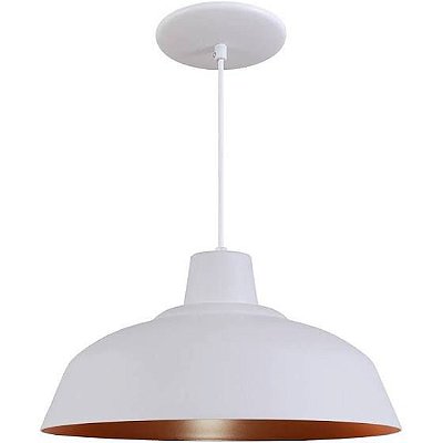 Pendente Retrô 34cm Luminária Lustre Alumínio E27 Branco Textura com Cobre