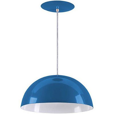 Pendente Meia Lua 40cm Luminária Alumínio E27 Azul