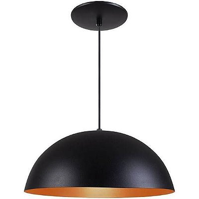 Pendente Meia Lua 40cm Luminária Alumínio E27 Preto Textura com Cobre