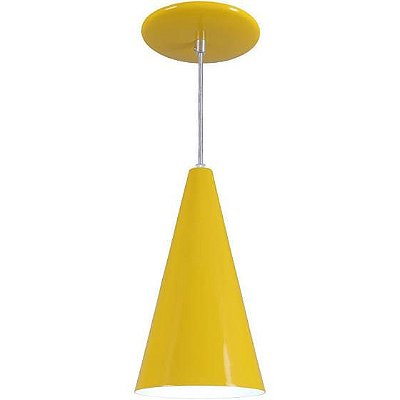 Pendente Cone Luminária Lustre Alumínio E27 Amarelo