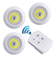 KIT 3 Spot LED a Pilha COB SMD sem Fio com Controle Remoto Luminaria Redonda Dupla Face 6500K Branco Frio