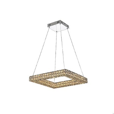 Lustre Pendente Cristal Quadrado Inox LED 80W 60X60 3 Cores Controle Remoto Bivolt 7609/600