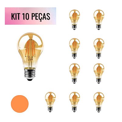 KIT 10 Lampadas Filamento LED A60 Bulbo 4W Vintage Retro Industrial Design E27 2200K