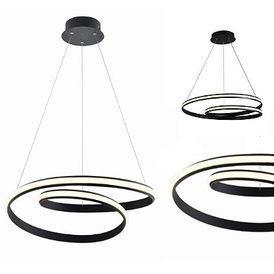 Lustre Pendente Moderno 1 Anel LED 30W Design Circular Preto Branco Quente Bivolt 6001