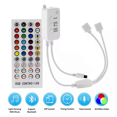 Controle Bluetooth Fita LED RGB 40 Teclas 2 Canais Remoto 12V 24V