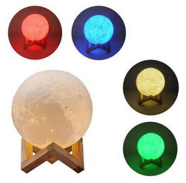 Luminária Lua Cheia LED RGB Colorida 3D 18cm Abajur de Mesa USB