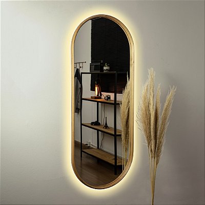 Espelho oval Galeão 1,50x60 cm de Madeira Maciça com LED
