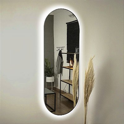 Espelho oval Tijuca 1,70x60 cm - Preto com LED