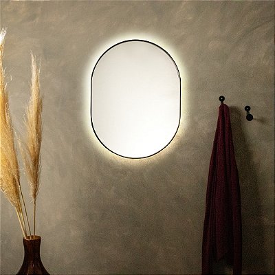Espelho oval Tijuca 60x45 cm - Preto com LED