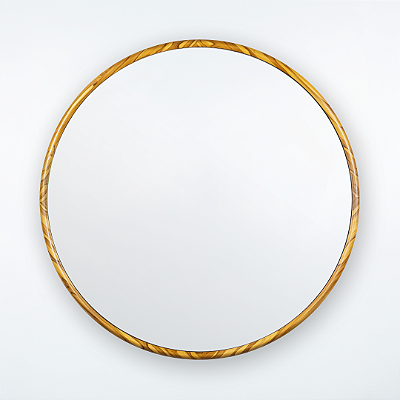 Espelho Redondo Galeão de Madeira Maciça Teca