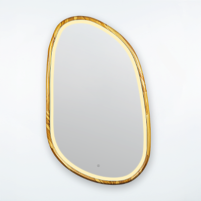 Espelho Orgânico Gávea 110x65 cm de Madeira Maciça Teca LED FRONTAL