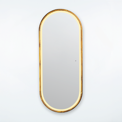 Espelho oval Galeão 1,50x60 cm de Madeira Maciça Teca LED FRONTAL