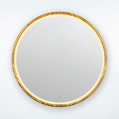 Espelho Redondo Galeão de Madeira Maciça Teca LED FRONTAL