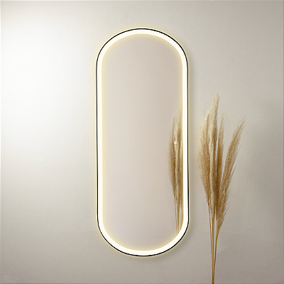Espelho oval Tijuca 1,50x60 cm - Preto LED FRONTAL