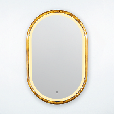 Espelho oval Galeão 80x50cm de Madeira Maciça Teca LED FRONTAL