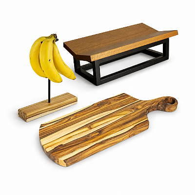 Seleção - Suporte de Banana Bunch + Fruteira de Mesa Daily + Tábua Gourmet Caiena